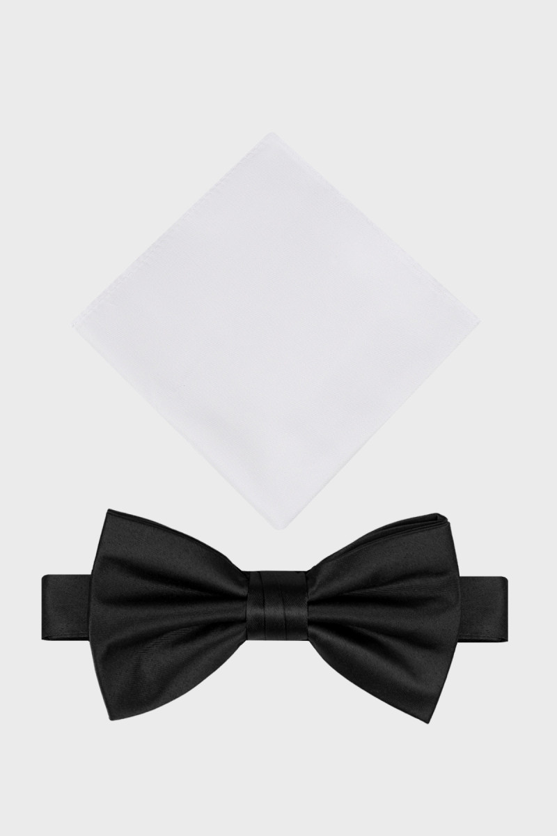 Czarna Mucha Męska z Białą Poszetką