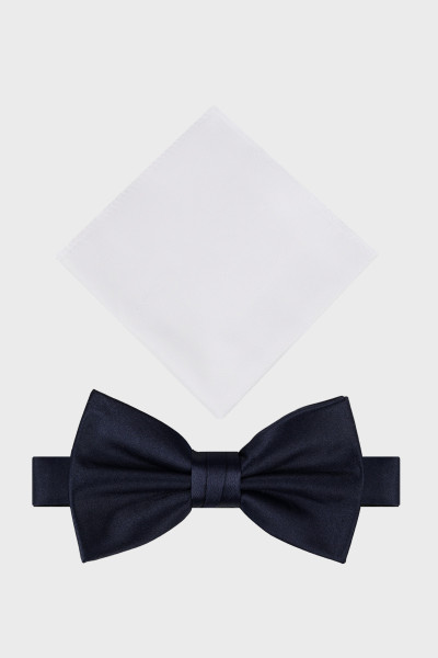 Granatowa Mucha Męska z Białą Poszetką