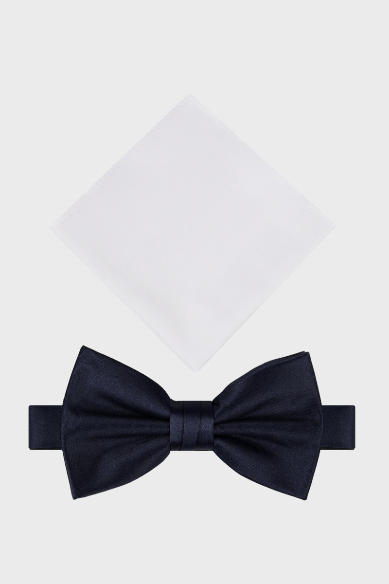 Granatowa Mucha Męska z Białą Poszetką