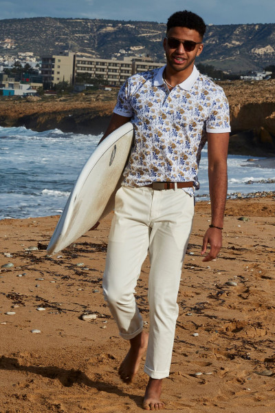 Koszulka męska polo wzór roślinny | Villaro