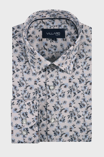Beżowa koszula męska wzór kwiaty| Villaro