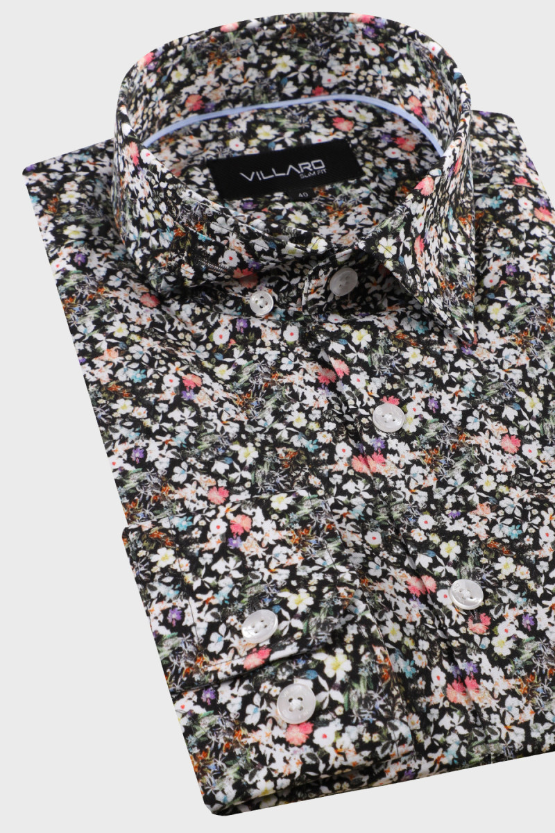 Koszula męska w kwaity regular z drobną strukturą | Villaro