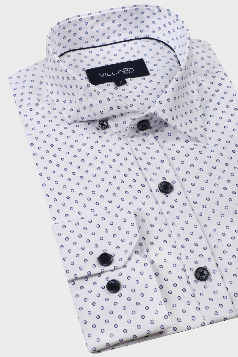 Biała koszula męska z drobnym wzorem| Villaro