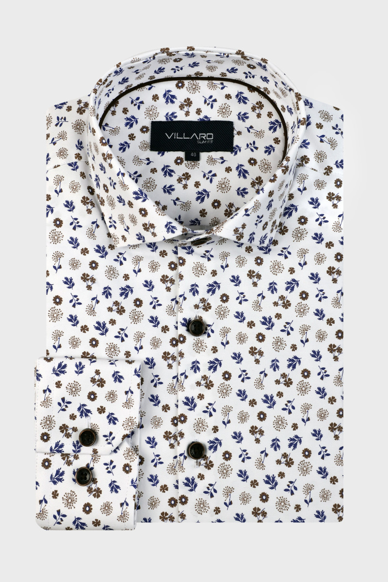Biała męska koszula w wyraziste kwiaty | Villaro