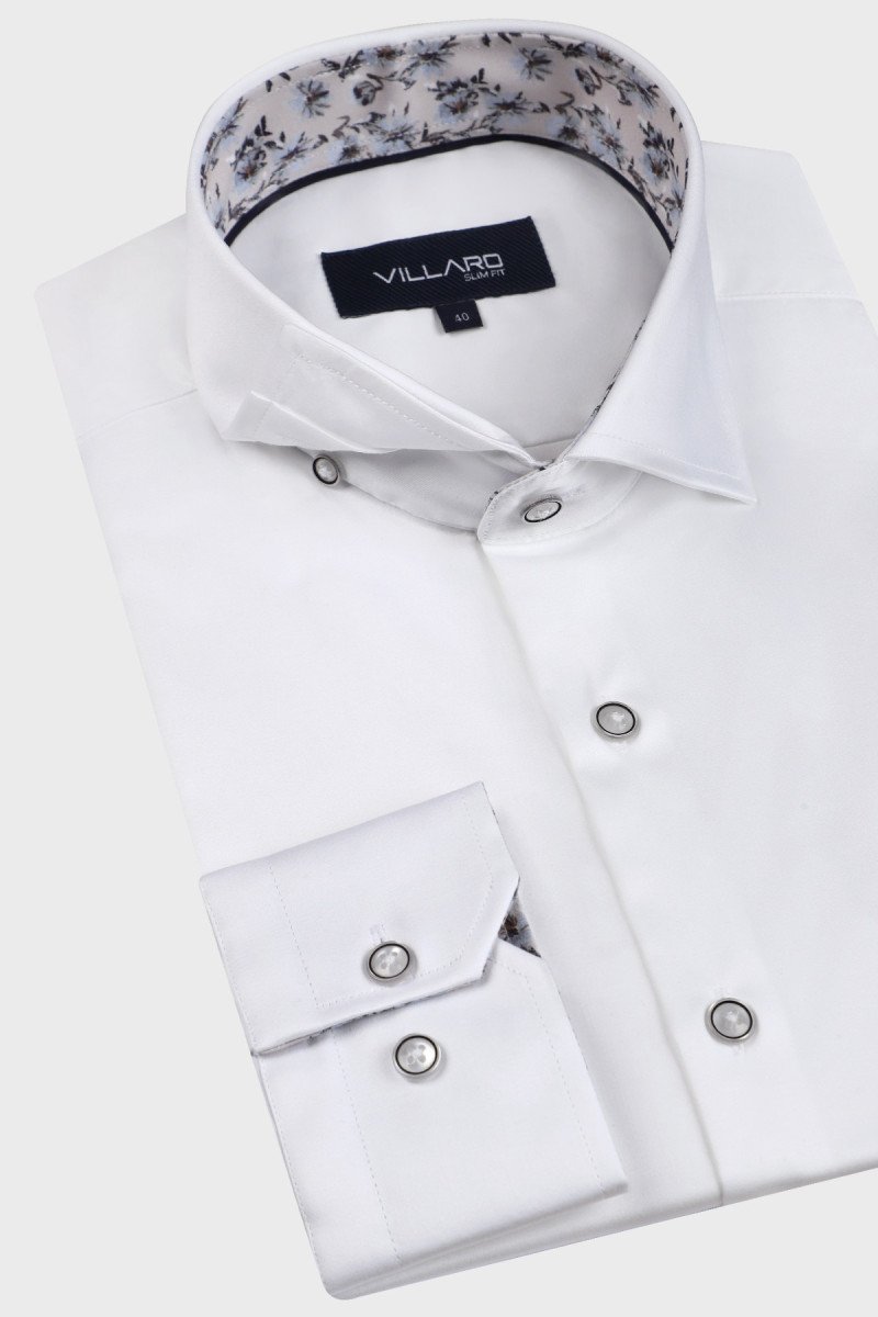Biała koszula męska z czarnymi guzikami | Villaro