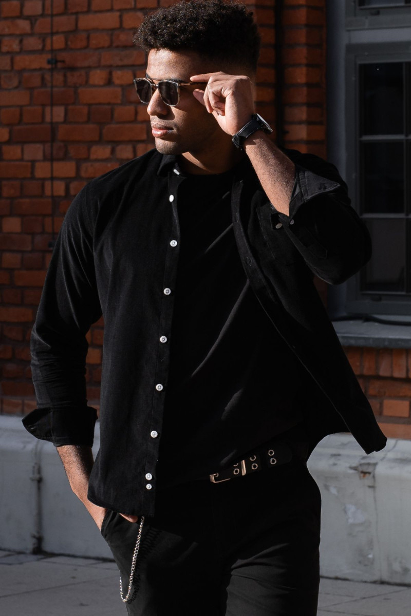 Czarna koszula męska sztruks | Villaro