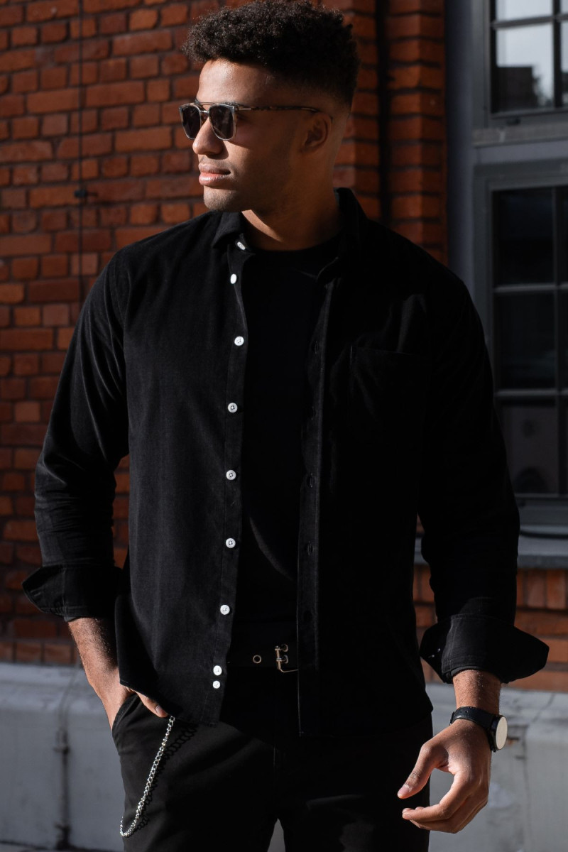 Czarna koszula męska sztruks | Villaro