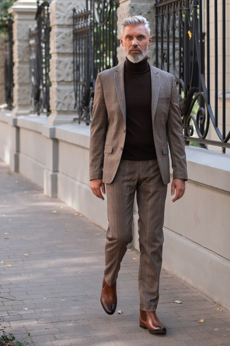 Brązowa Marynarka Męska Wzór Krata