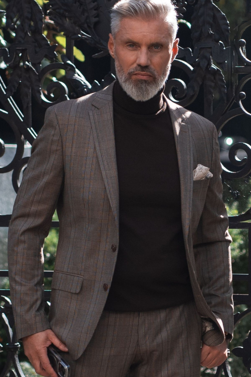 Brązowa Marynarka Męska Wzór Krata