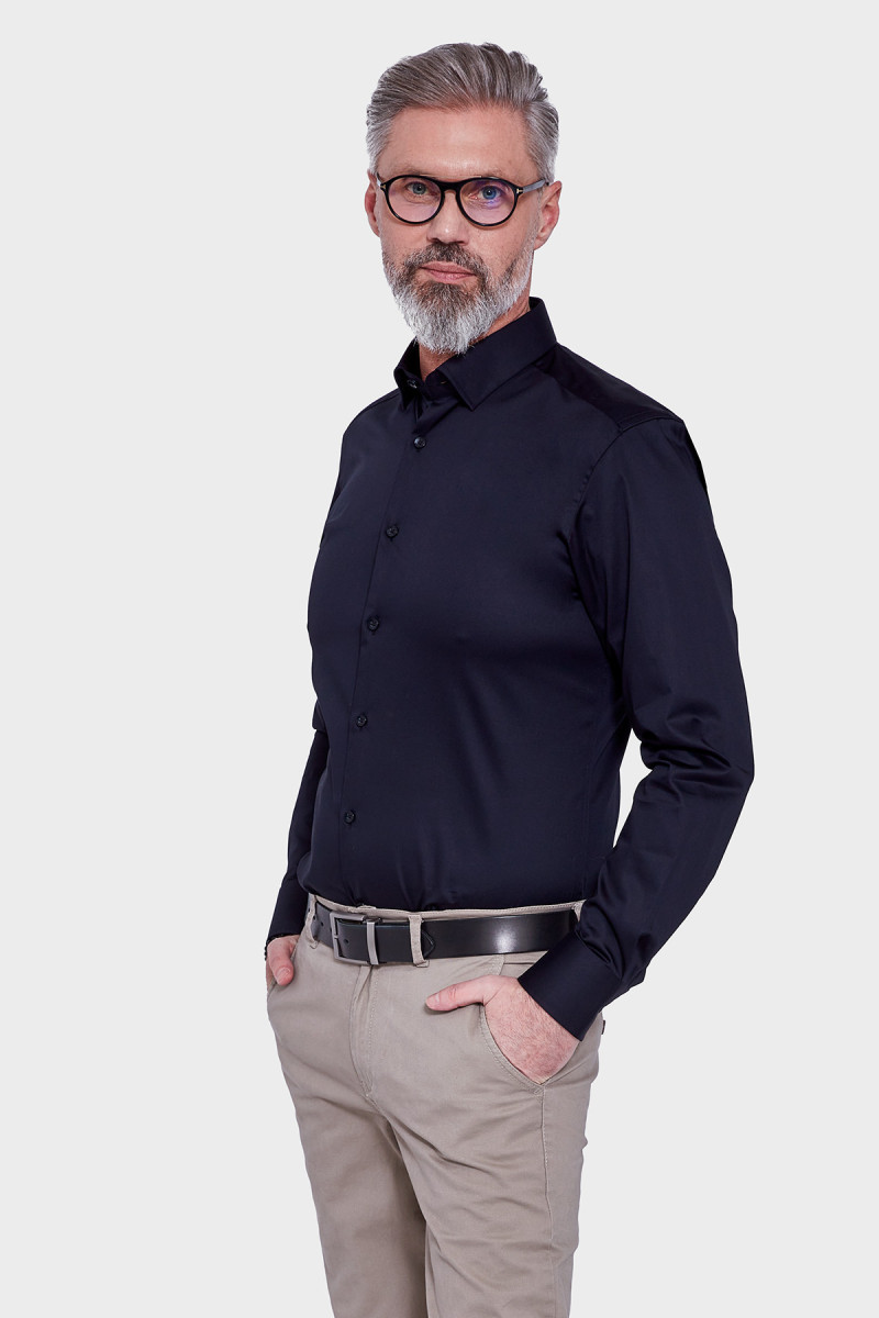 Granatowa koszula męska Villaro – satynowy połysk