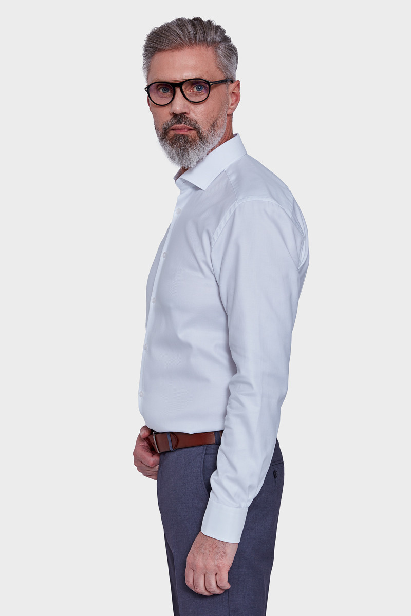 Biała koszula męska w prążki po skosie | Villaro