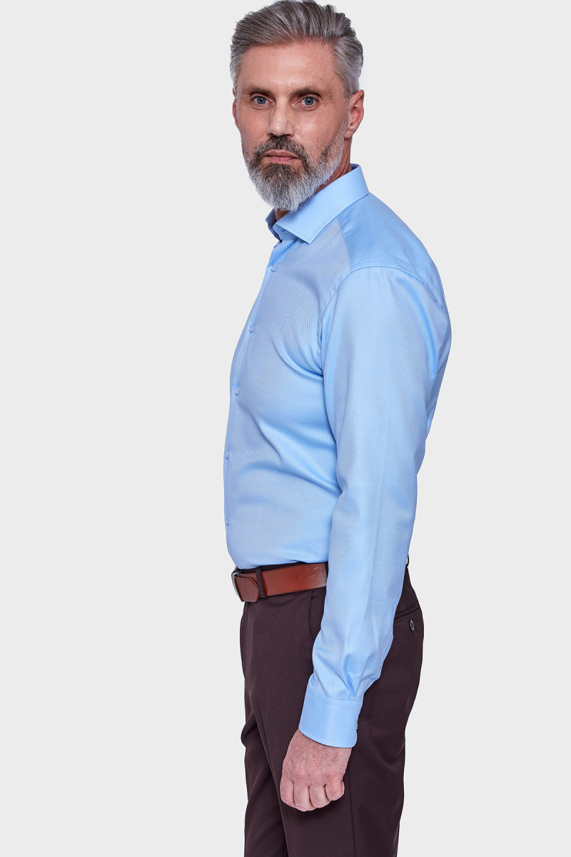 Niebieska koszula męska Villaro Limited – prążkowany splot  widok bokiem