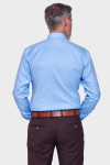 Niebieska koszula męska Villaro – prążkowany splot  - widok z tyłu