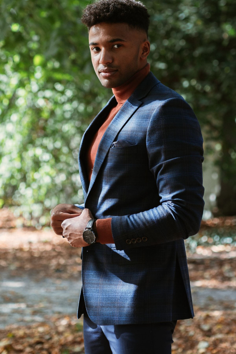 Granatowa Marynarka Męska Wzór Krata