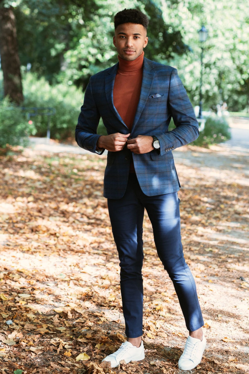 Granatowa Marynarka Męska Wzór Krata