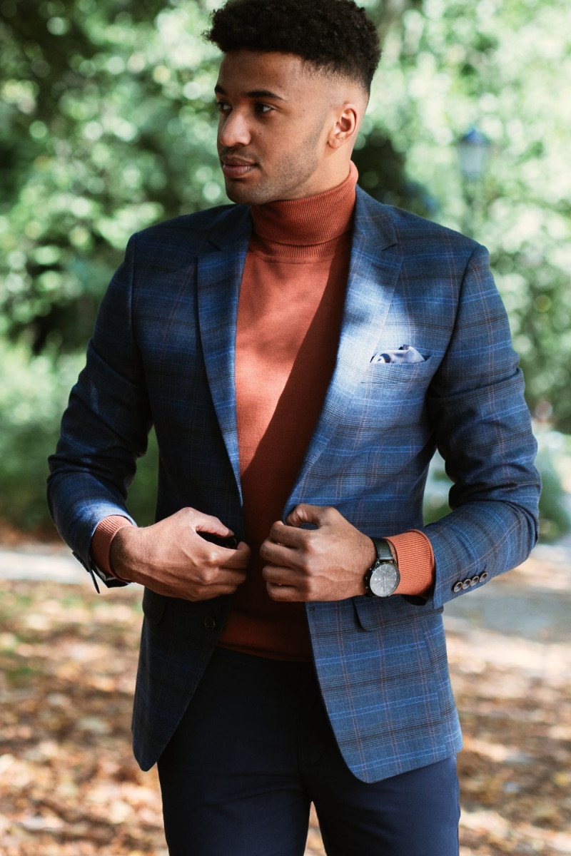 Granatowa Marynarka Męska Wzór Krata