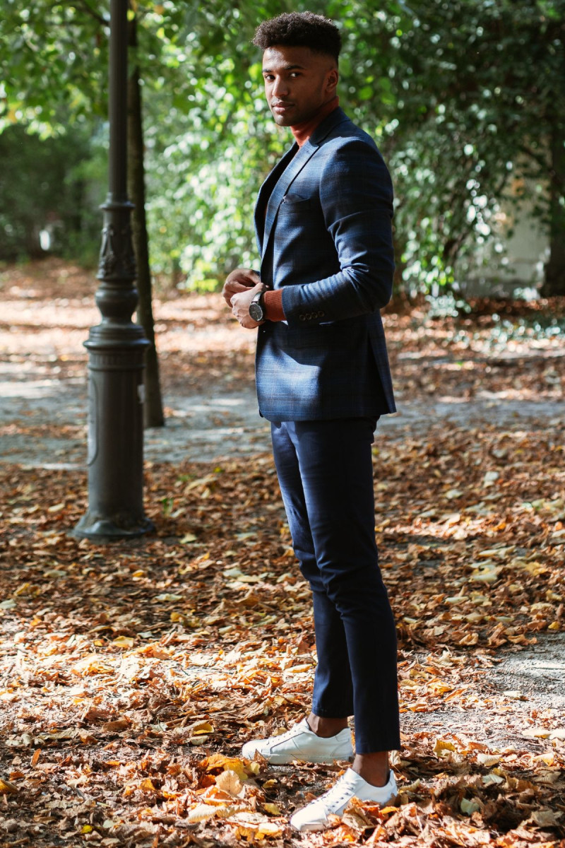 Granatowa Marynarka Męska Wzór Krata