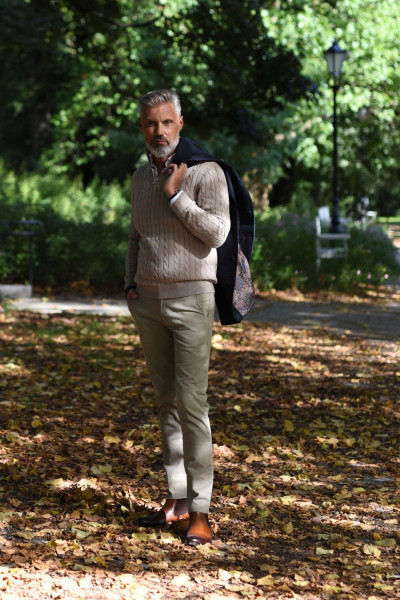 Beżowe Spodnie Męskie Chinosy