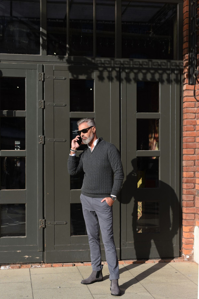 Szare Spodnie Męskie Chinosy Struktura