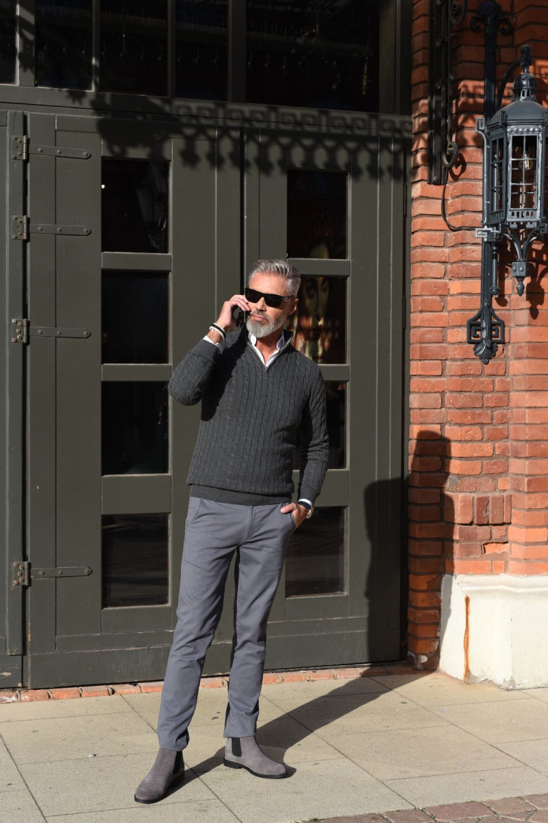 Szare Spodnie Męskie Chinosy Struktura