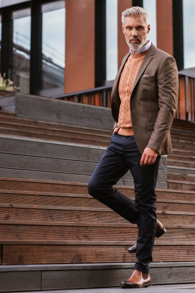 Brązowa Marynarka Męska Dzianina