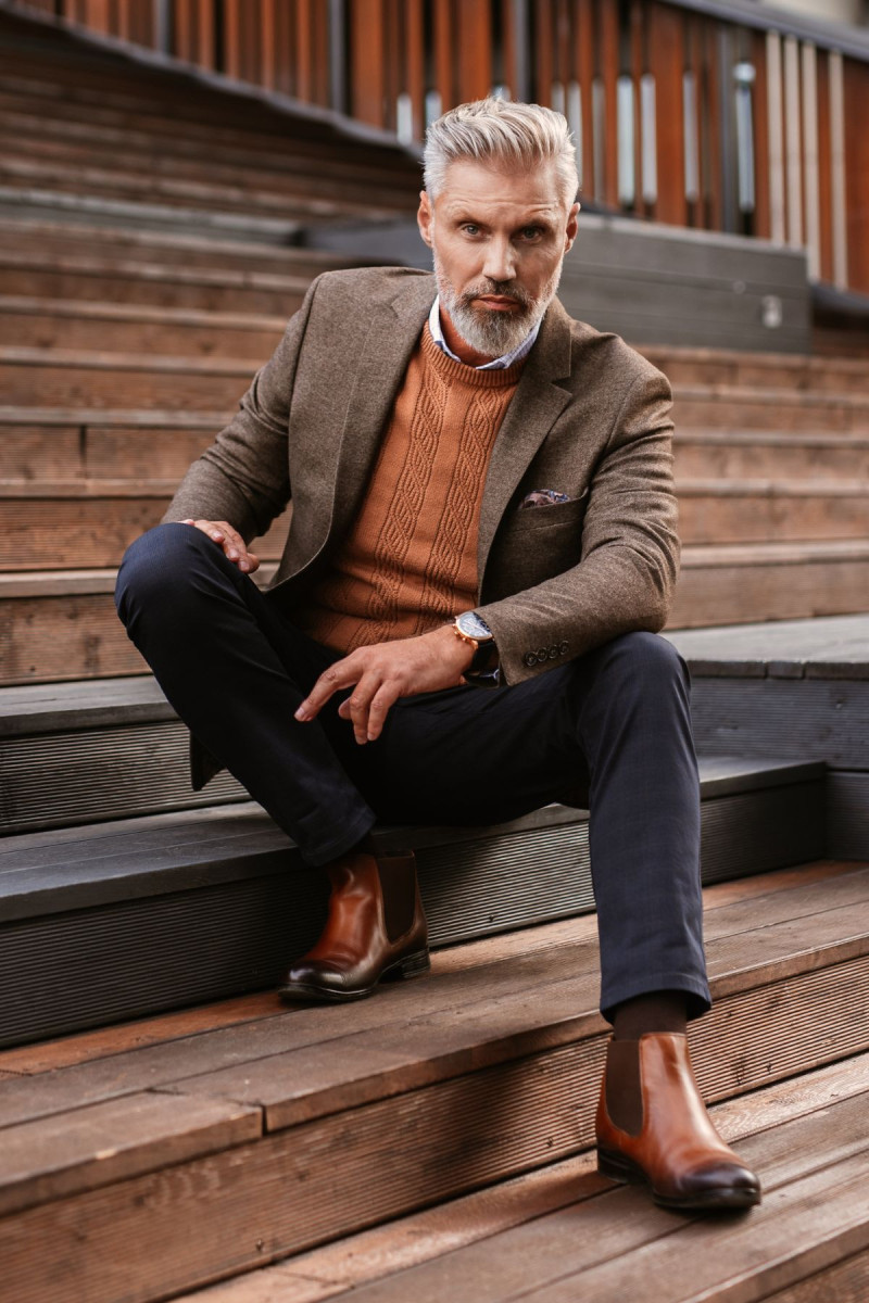 Brązowa Marynarka Męska Dzianina