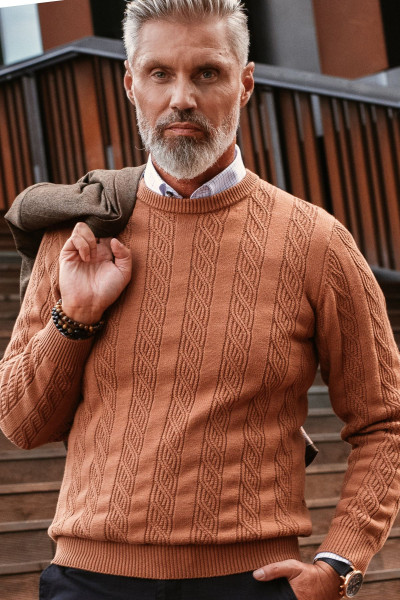 Pomarańczowy sweter męski Villaro – ażurowy splot