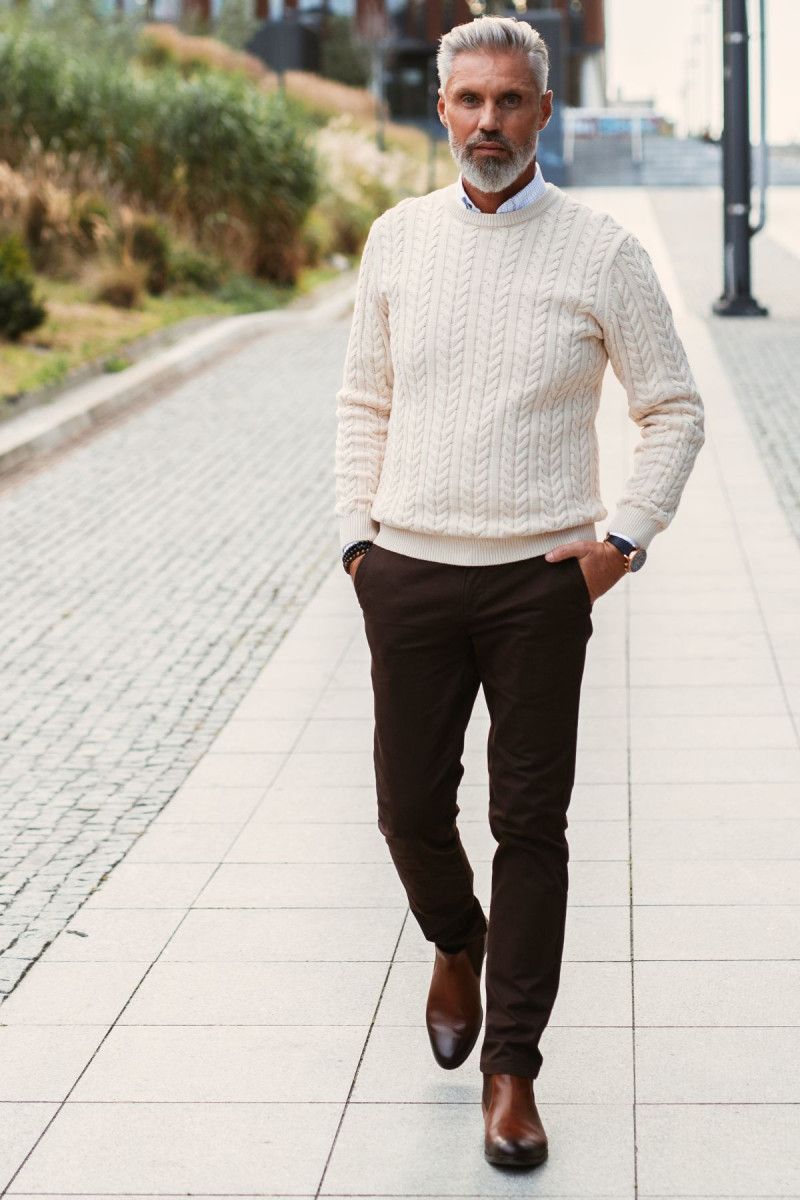 Brązowe Spodnie Męskie Chinosy Struktura