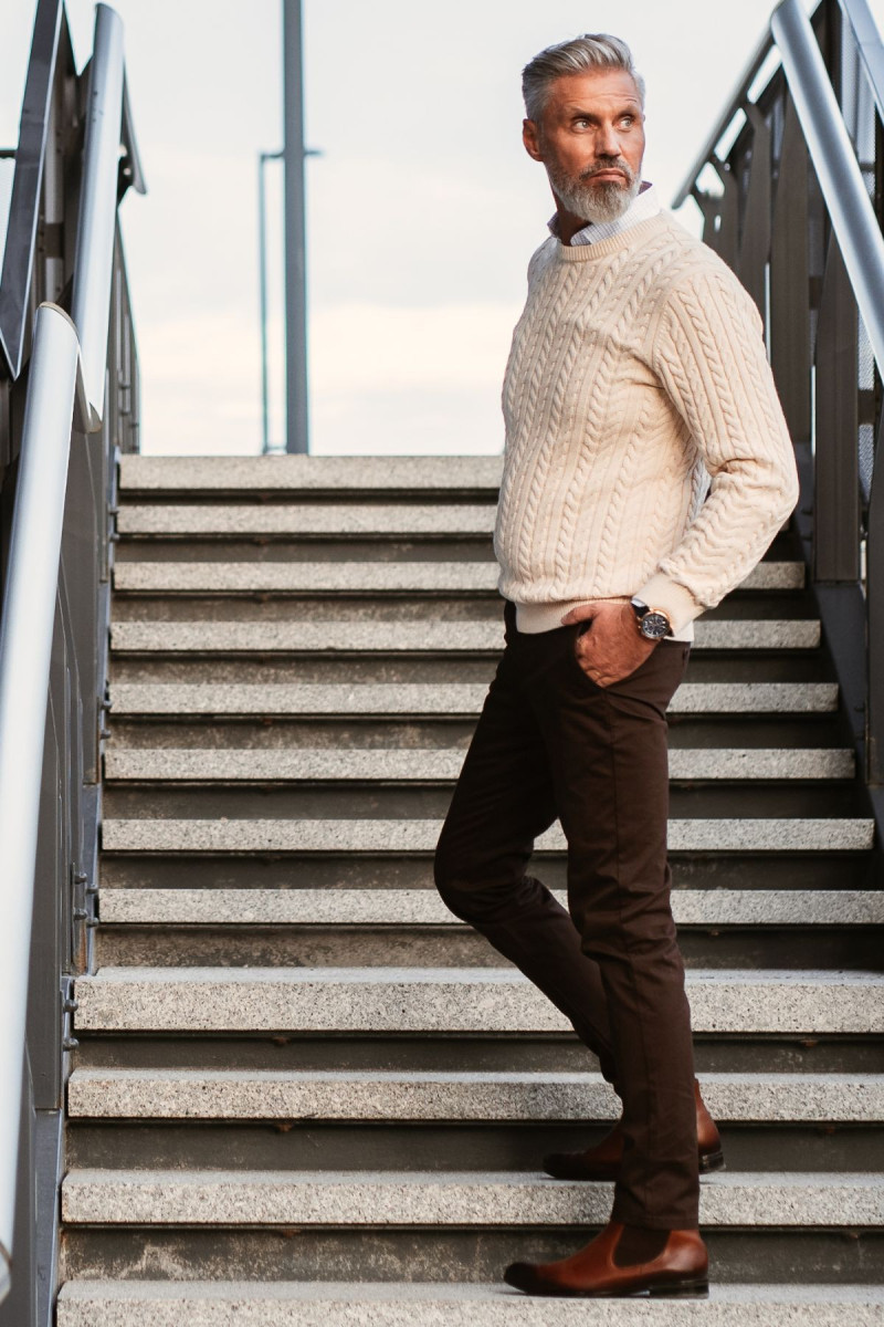 Brązowe Spodnie Męskie Chinosy Struktura