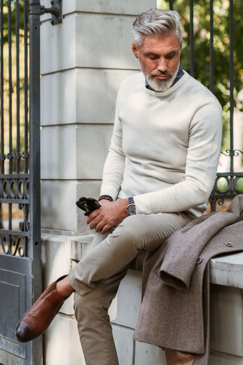 Beżowe Spodnie Męskie Chinosy