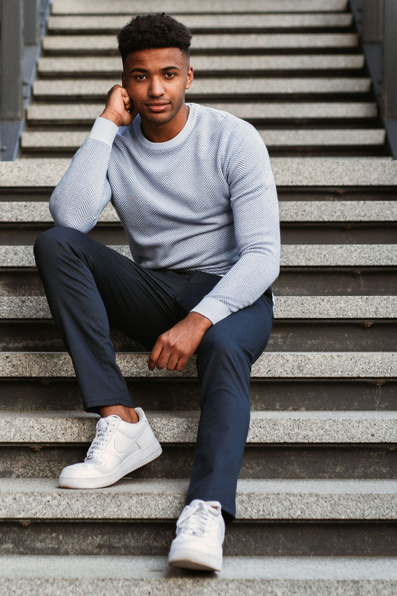 Niebieski Sweter Męski Wełna