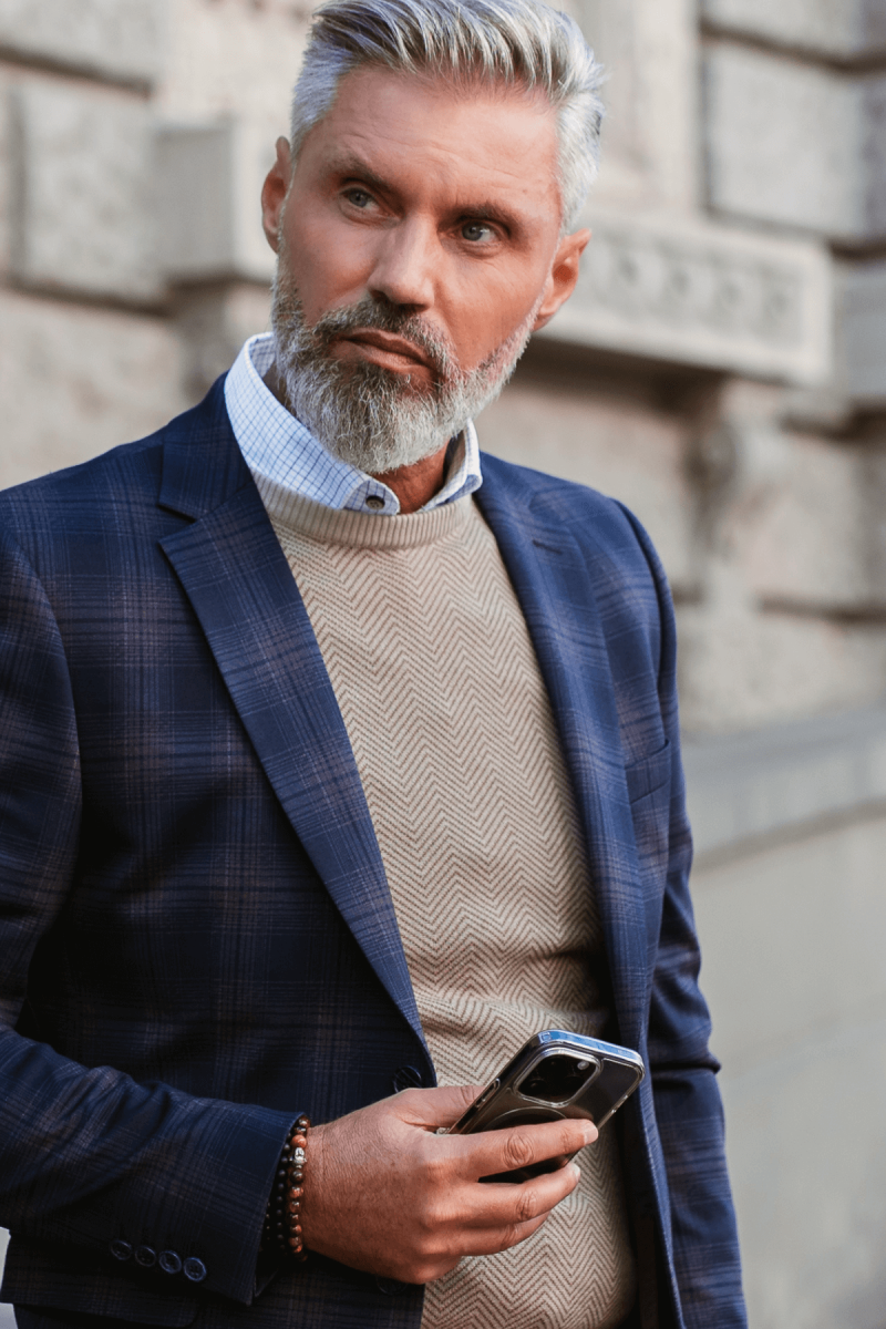 Brązowy Sweter Męski Wełna