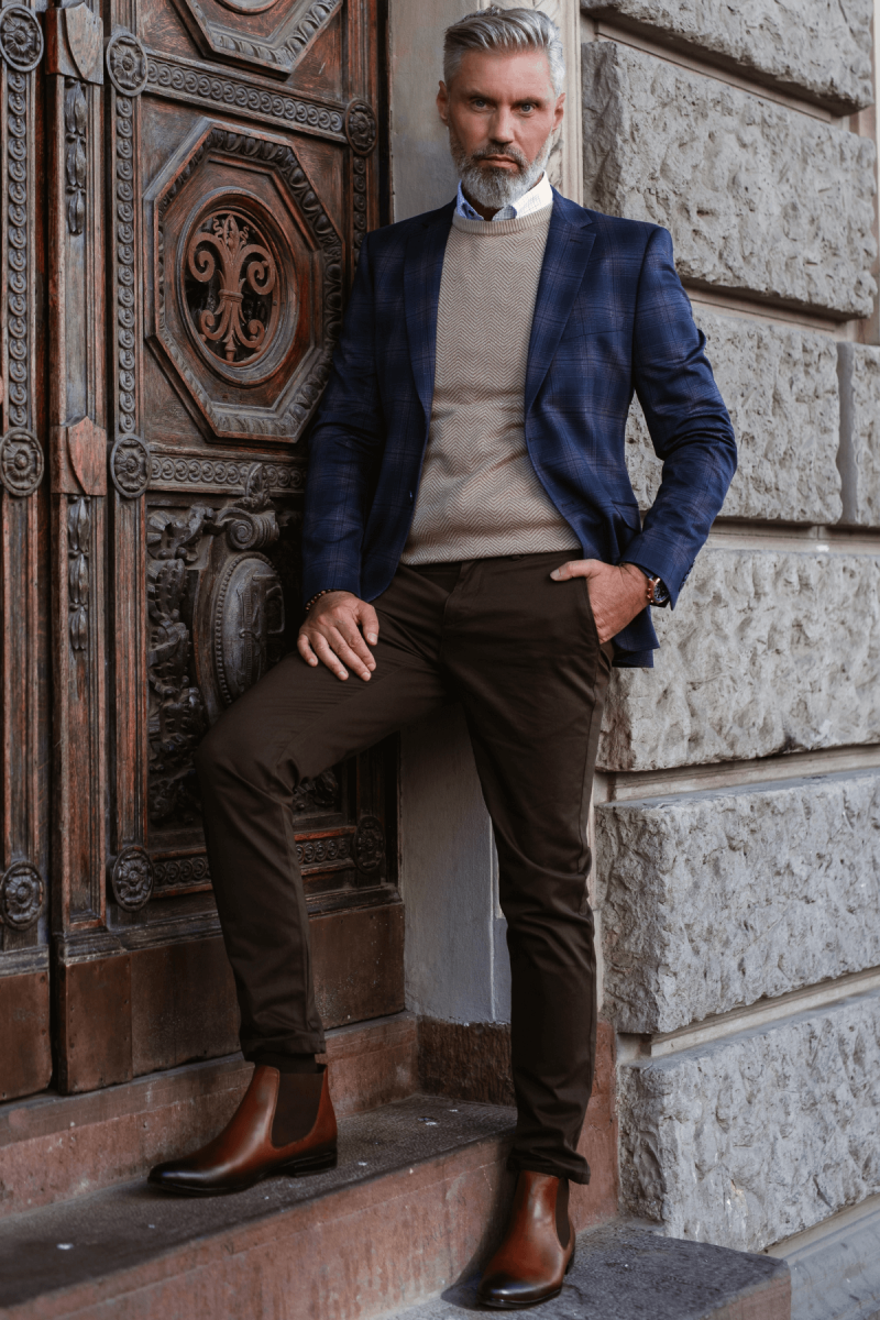 Brązowy Sweter Męski Wełna