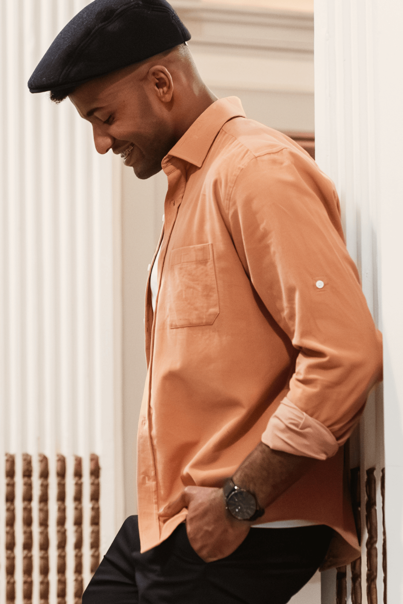 Pomarańczowa koszula męska sztruks | Villaro