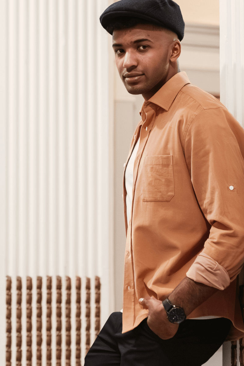 Pomarańczowa koszula męska sztruks | Villaro