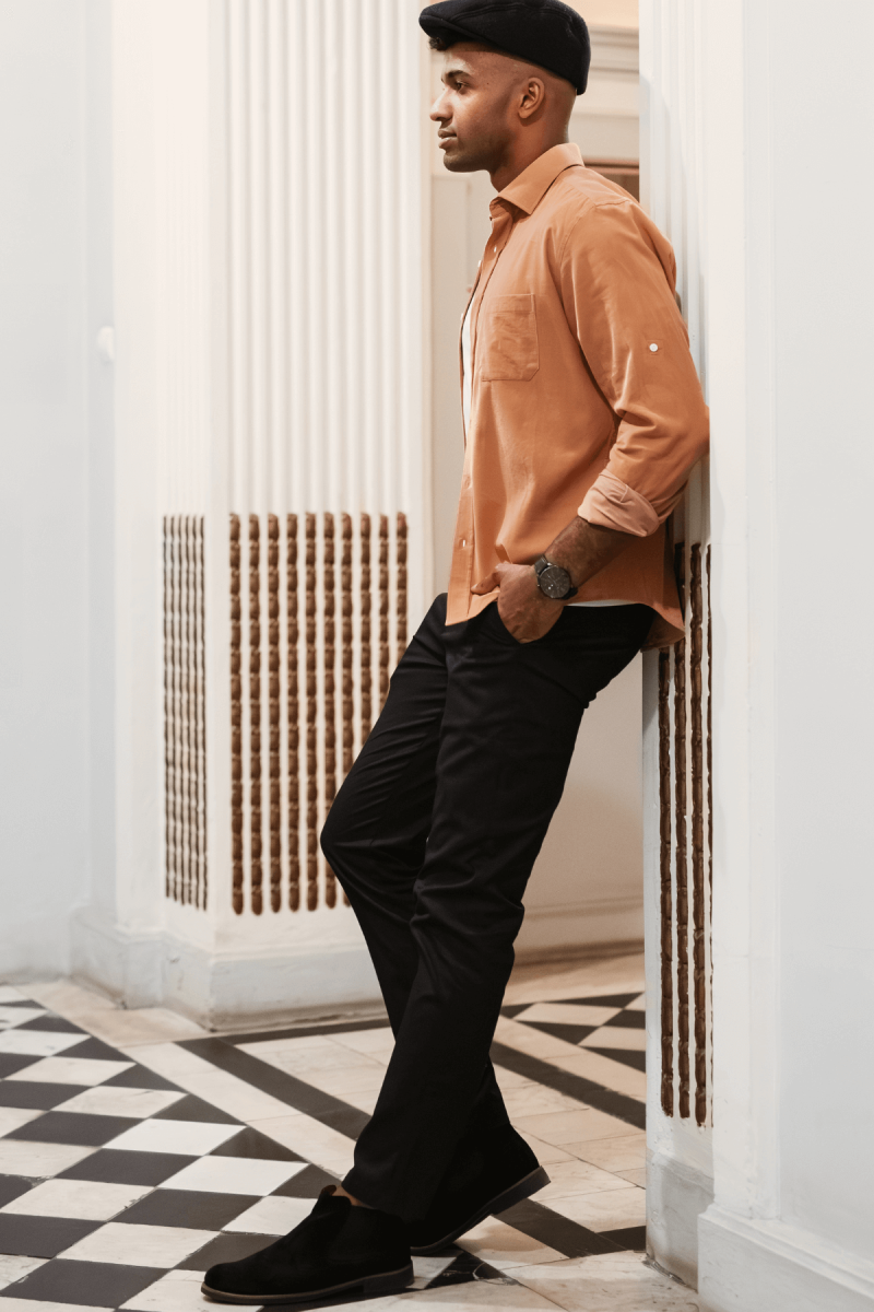 Pomarańczowa koszula męska sztruks | Villaro