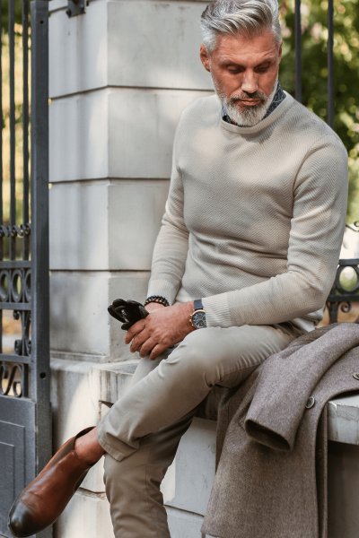 Beżowy Sweter Męski Wełna