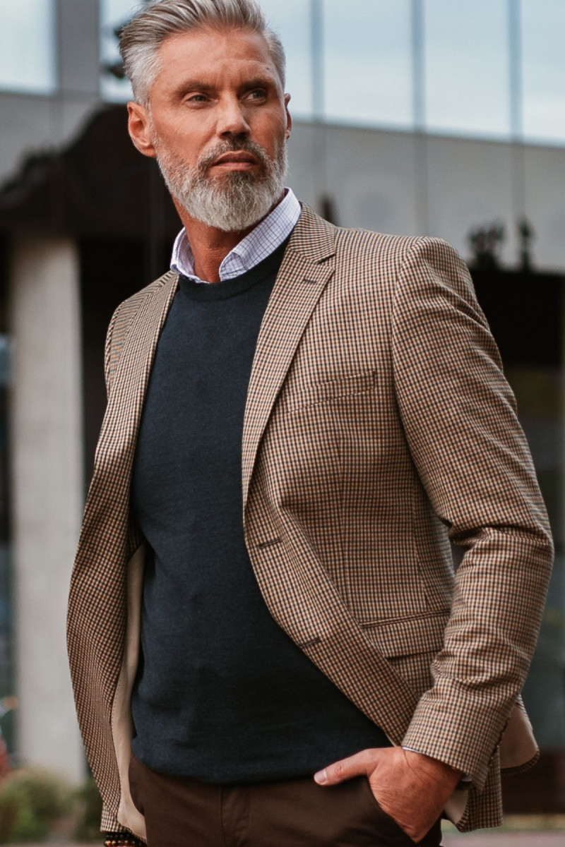 beżowa marynarka męska VIMONTE w kratę