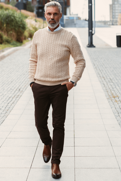 Beżowy Sweter Męski