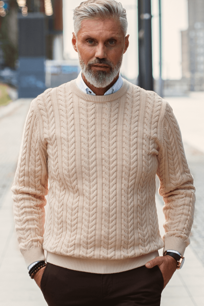 Beżowy Sweter Męski