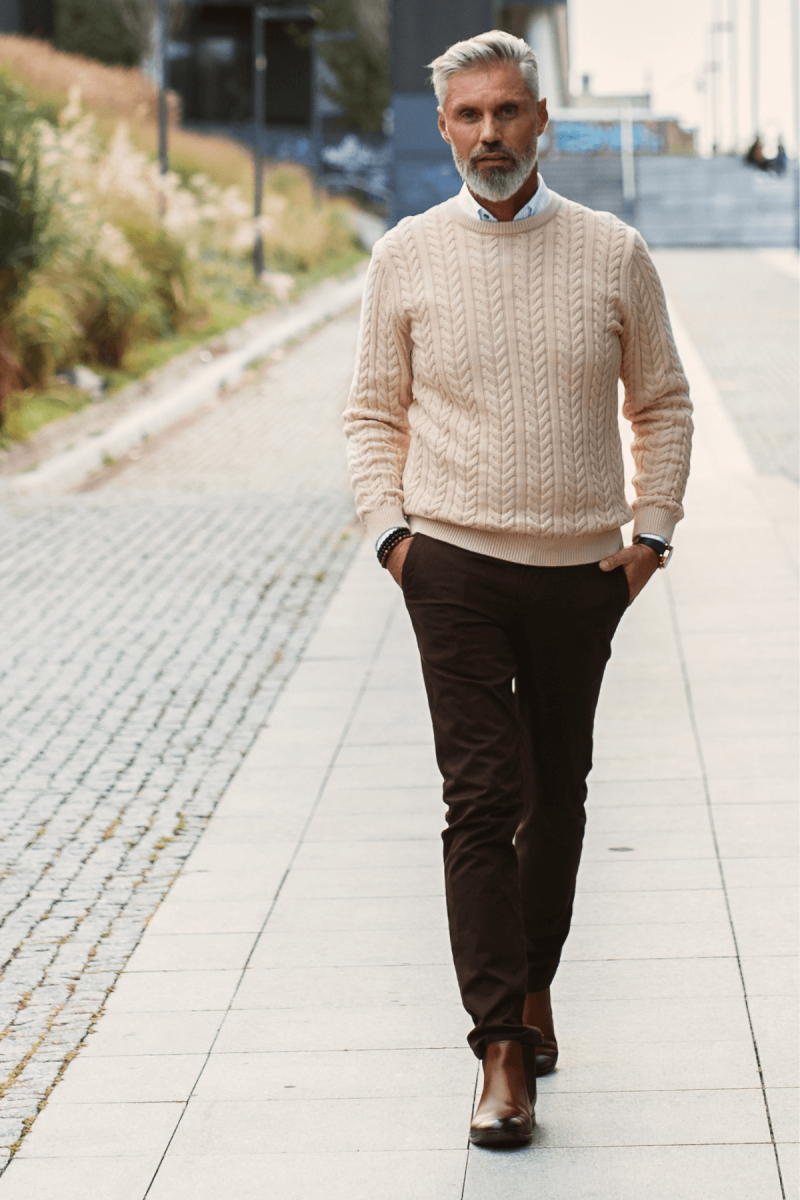 Beżowy Sweter Męski