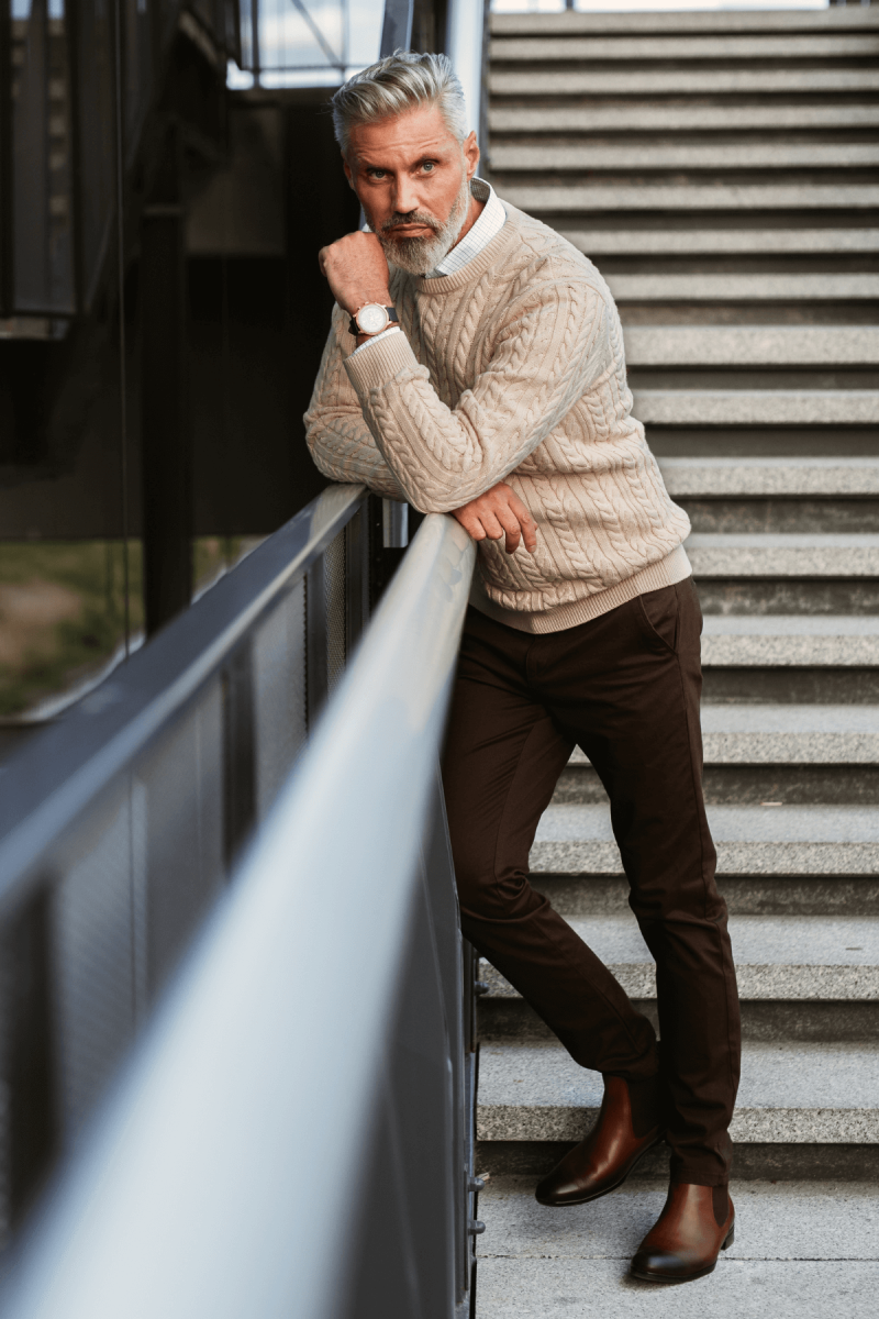 Beżowy Sweter Męski