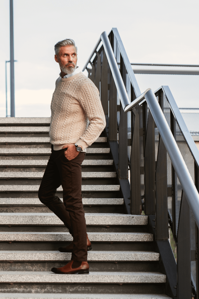 Beżowy Sweter Męski