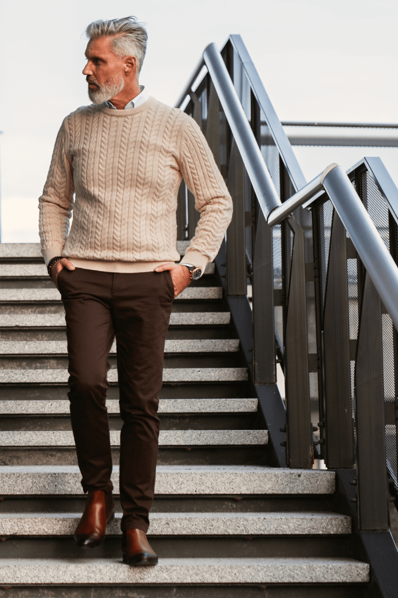 Beżowy Sweter Męski