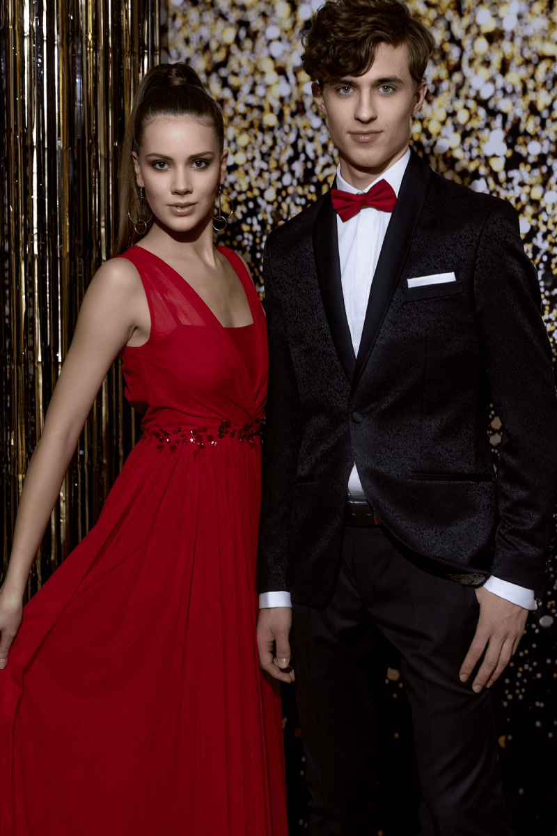 Czarny Smoking Męski Żakard