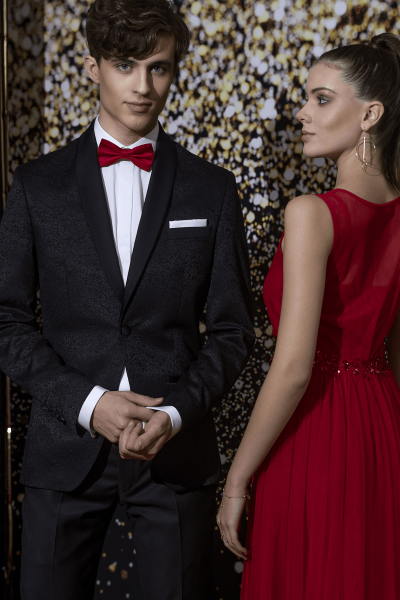 Czarny Smoking Męski Żakard