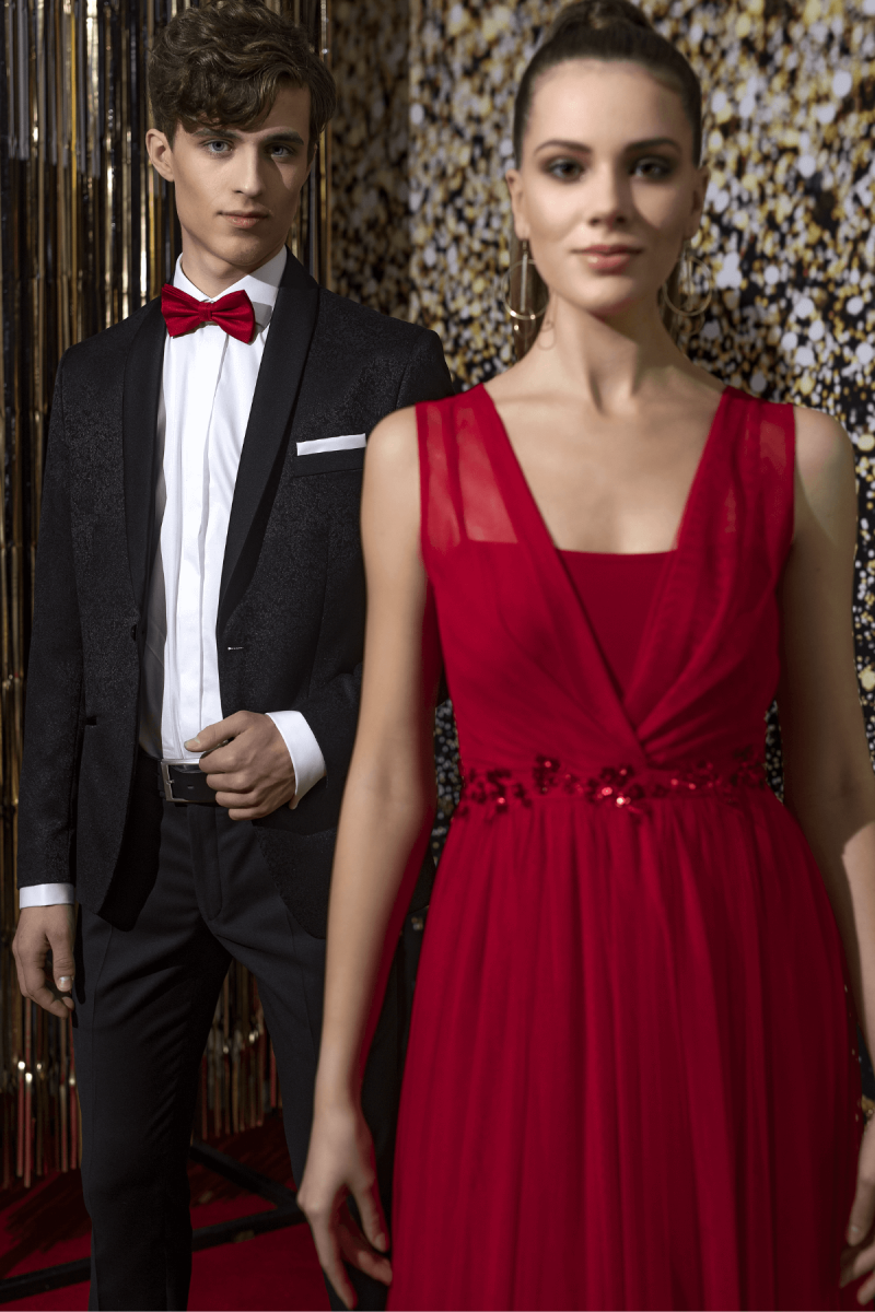 Czarny Smoking Męski Żakard