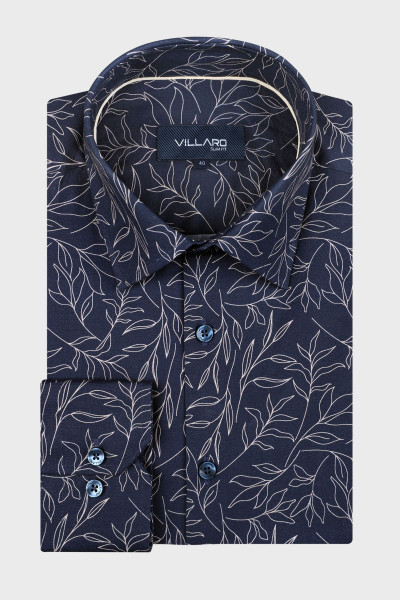 Granatowa koszula męska wzór roślinny | Villaro
