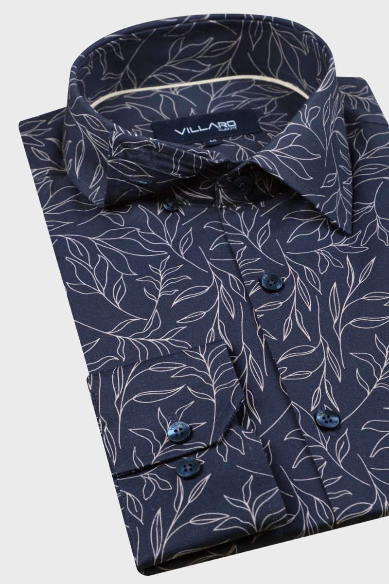 Granatowa koszula męska wzór roślinny | Villaro