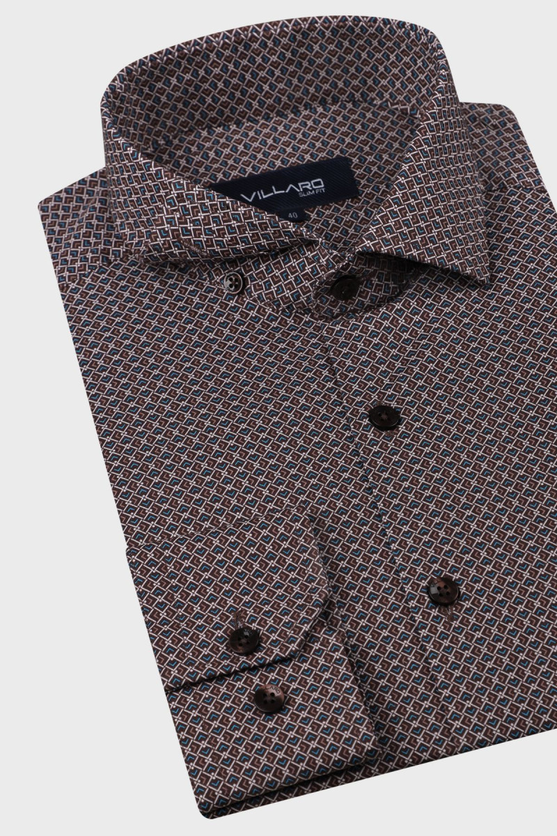 Brązowa koszula męska wzór | Villaro
